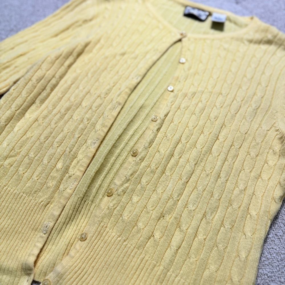 Vintage Heirloom Collectibles Yellow Cable Knit Cardigan Sweater Women’s L - Picture 3 of 8